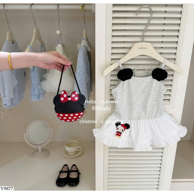 V9877 ĐẦM 2 DÂY CHẤM BI MICKEY TBABY