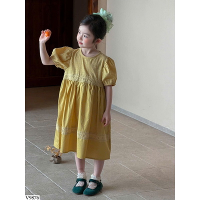 V9876 VÁY CỔ TRÒN CHO BÉ GÁI