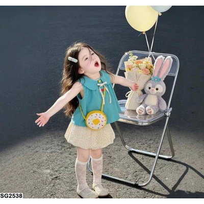 SG2538 SÉT ÁO XANH MIX QUẦN BÍ CHẤM BI TBABY
