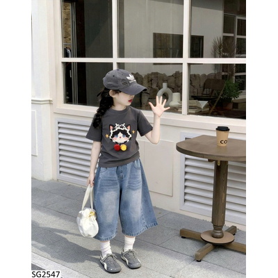 SG2547 SET ÁO PHÔNG MÈO MIX QUẦN JEAN LỬNG CHO BG