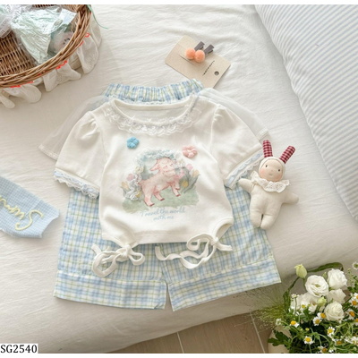SG2540 SET ÁO THỎ RÚT EO MIX QUẦN CARO
