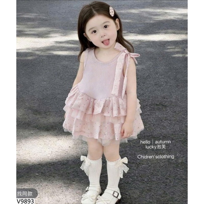V9893 VÁY CHẤM BI SÁT NÁCH CHO BG