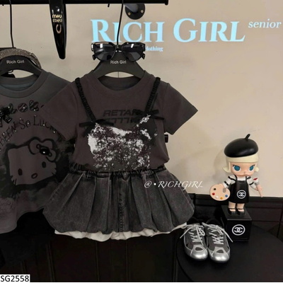 SG2558 SET ÁO HỌA TIẾT MIX QUẦN VÁY JEAN CHO BG RICHGIRL