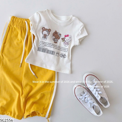 SG2556 SET ÁO PHÔNG KITTY MIX QUẦN KẺ SỌC