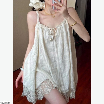VM3928 ĐẦM HAI DÂY VIỀN REN FORM SUÔNG NHẸ NHÀNG