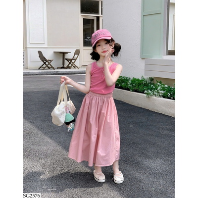 SG2576 SET ÁO BA LỖ MIX CHÂN VÁY DÀI CHO BÉ GÁI