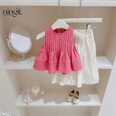 SG2578 SET ÁO BA LỖ PHỐI CÙNG QUẦN ỐNG SUÔNG NHÀ NINGLI