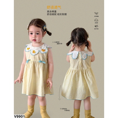 V9901 ĐẦM VÀNG THÊU VỊT