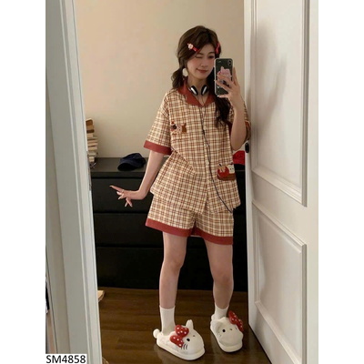 SM4858 SET PIJAMA KẺ CARO PHỐI VIỀN