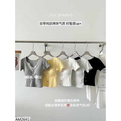 AM2641 ÁO THUN CỔ V PHỐI REN CHO NỮ