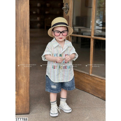 ST7788 SET ÁO SƠ MI KẺ MIX QUẦN SHORT CHO BT