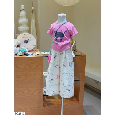 SG2589 ÁO THUN TAY NGẮN HÌNH MÈO + QUẦN IN HOẠT TIẾT HOẠT HÌNH