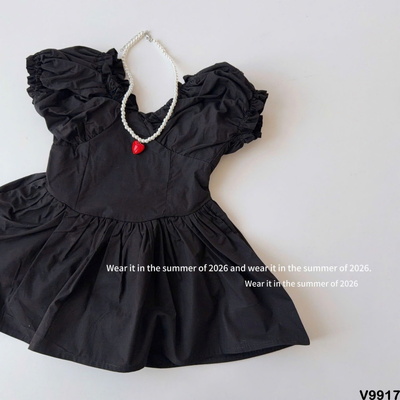 V9917 VÁY CỔ V TAY BÈO BÉ GÁI