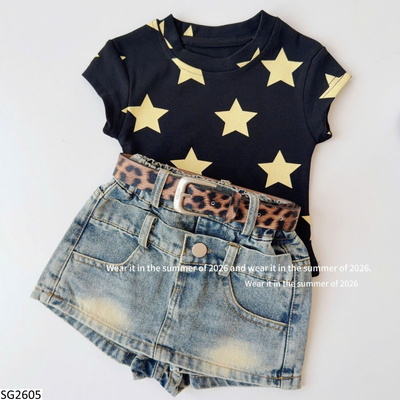 SG2605 SET ÁO NGÔI SAO MIX QUẦN JEAN KÈM BELT