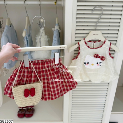SG2607 SET ÁO SÁT NÁCH KITTY MIX QUẦN KẺ CARO CHO BG
