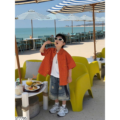 ST7795 SET ÁO SƠ MI KẺ CARO MIX QUẦN SHORT JEAN CHO BT