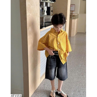 AT1551 ÁO SƠ MI SỌC VÀNG TÚI NGỰC