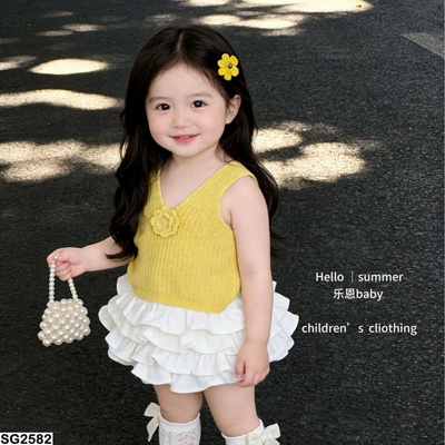 SG2582 SET ÁO LEN VÀNG + CHÂN VÁY TẦNG SIÊU XINH