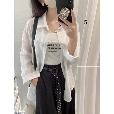 SM4874 SET ÁO 2 DÂY PHỐI CÙNG ÁO SƠ MI MỎNG