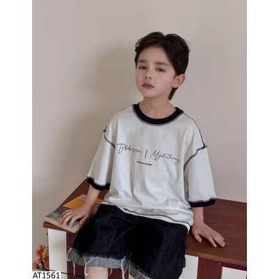 AT1561 ÁO THUN TRẮNG VIỀN CHỈ NỔI ĐEN CHO BT