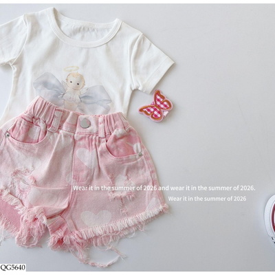 QG5640 QUẦN SHORT HỒNG TUA GẤU T&QKIDS