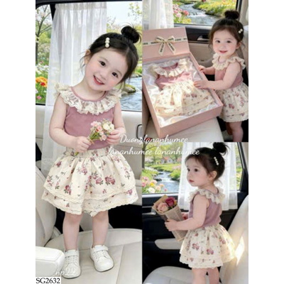 SG2632 ÁO REN MIX CHÂN VÁY BỒNG CHO BÉ GÁI