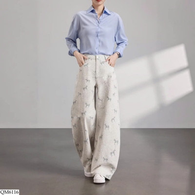 QM6116 QUẦN JEAN NỮ CẠP CAO ỐNG RỘNG