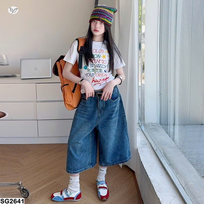 SG2641 SET ÁO THUN CHỮ MIX CÙNG QUẦN JEANS LỬNG CHO BÉ