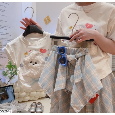 SG2643 SET ÁO CÚN MIX CHÂN VÁY CARO CHO BG