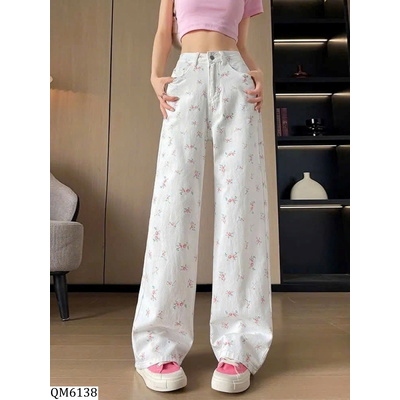 QM6138 QUẦN JEANS NỮ CẠP CAO ỐNG RỘNG