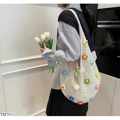 TM7571 TÚI ĐEO VAI PHỐI HOA LEN NỔI SIÊU XINH TRẺ TRUNG
