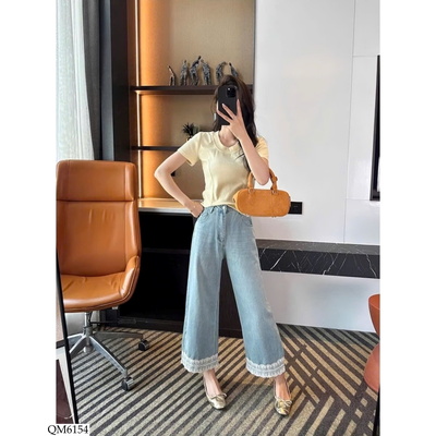 QM6154 QUẦN JEAN SUÔNG PHỐI VIỀN REN