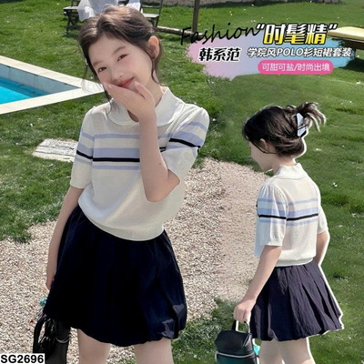 SG2696 SET ÁO POLO KẺ MIX CHÂN VÁY THAN