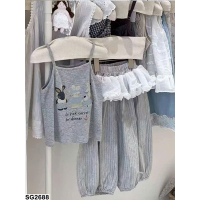 SG2688 ÁO HAI DÂY IN HÌNH PHỐI QUẦN JOGGER KẺ CHO BÉ