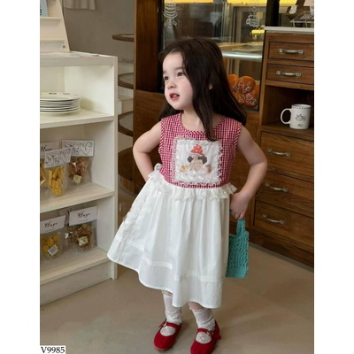 V9985 VÁY THÔ XÒE PHỐI CARO ĐỎ
