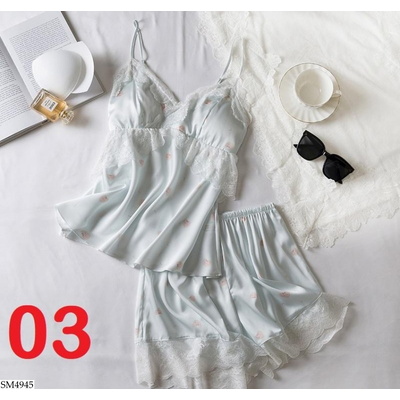 SM4945 BỘ NGỦ LỤA VIỀN REN 2 DÂY KÈM BRA