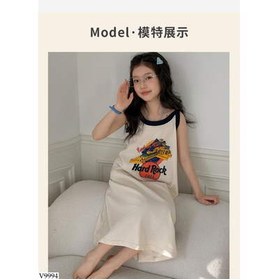 V9994 VÁY 2 DÂY HỌA TIẾT DÁNG DÀI