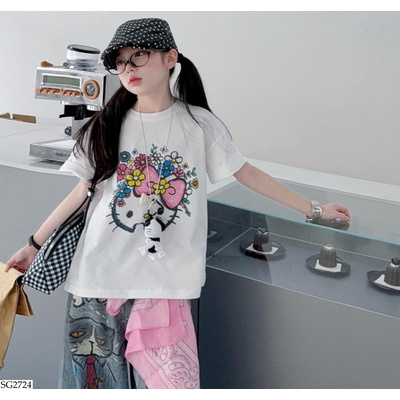 SG2724 SET ÁO KITTY MIX JEANS HỌA TIẾT