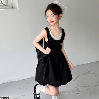 V9996 VÁY 2 DÂY ĐEN CHO BÉ GÁI