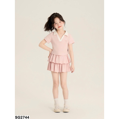 SG2744 SET ÁO CỔ POLO MIX CHÂN VÁY XẾP TẦNG