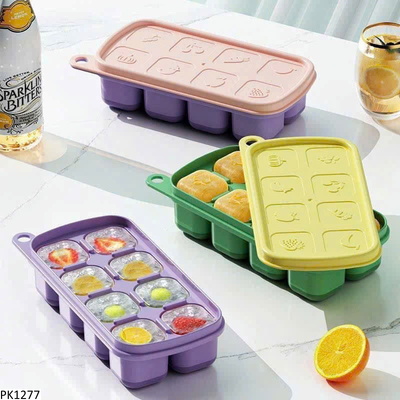 PK1277 SET 3 KHAY LÀM ĐÁ SILICON CÓ NẮP