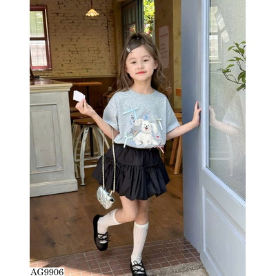 AG9906 ÁO THUN NGẮN TAY BÉ GÁI IN HÌNH CÚN CON AMBB