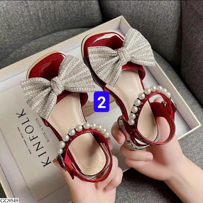 GG9549 SANDAL BÉ GÁI NƠ ĐÍNH ĐÁ MIX NGỌC TRAI