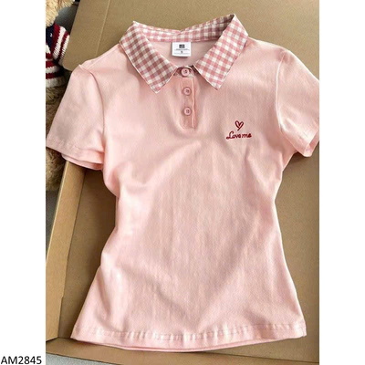 AM2845 ÁO POLO HỒNG PHỐI CỔ KẺ CARO