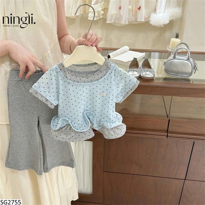 SG2755 SET ÁO CHẤM BI MIX QUẦN LOE NINGLI