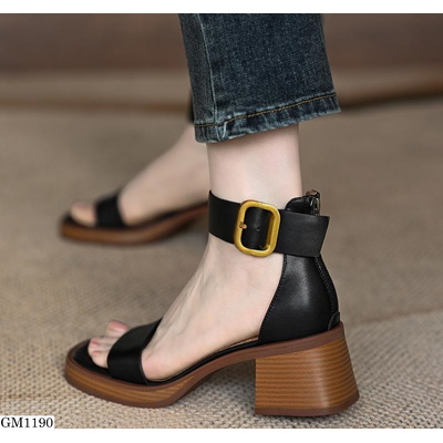 GM1190 GIÀY SANDAL NỮ QUAI NGANG ĐẾ VUÔNG CAO GÓT