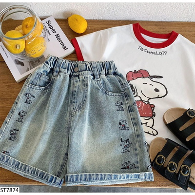 ST7874 SÉT ÁO SNOOPY MIX QUẦN SHORT JEAN CHO BT
