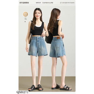 QM6271 QUẦN SHORT JEAN CẠP CAO FORM XÒE