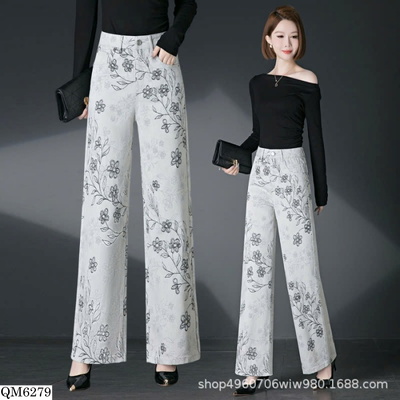QM6279 QUẦN ỐNG RỘNG HỌA TIẾT HOA