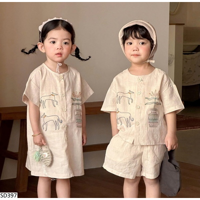 SD397 SET ĐỒ ĐÔI BG BT HÌNH THÊU DỄ THƯƠNG